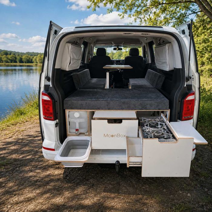 Box kempingowy Camping box Kamper box Zabudowa kempingowa turystyczna MOONBOX biały VAN BUS 115cm modify Peugeot Traveller Citroën SpaceTourer Opel