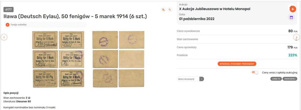 Notgeldy  Iława (Deutsch Eylau) 6szt