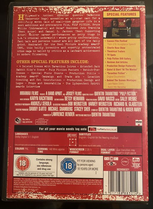 DVD Original Pulp Fiction edi UK, Quintin Tarantino