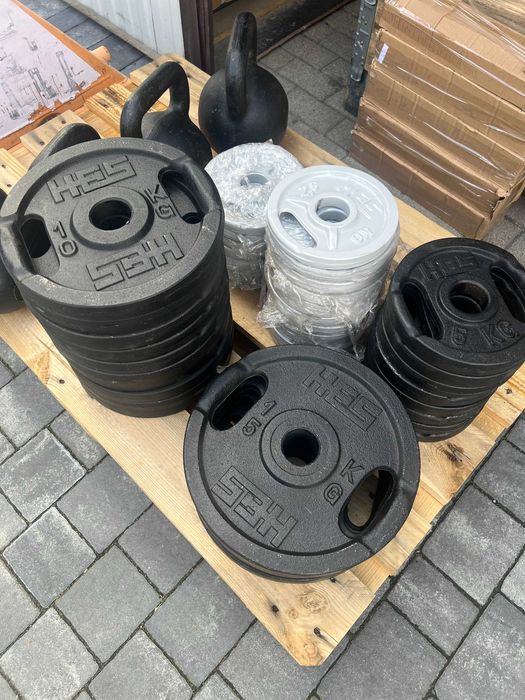 Obciążenie Żeliwne Olimpijskie HES 4x 2,5kg z uchwytami na gryfy 50mm malowane proszkowo