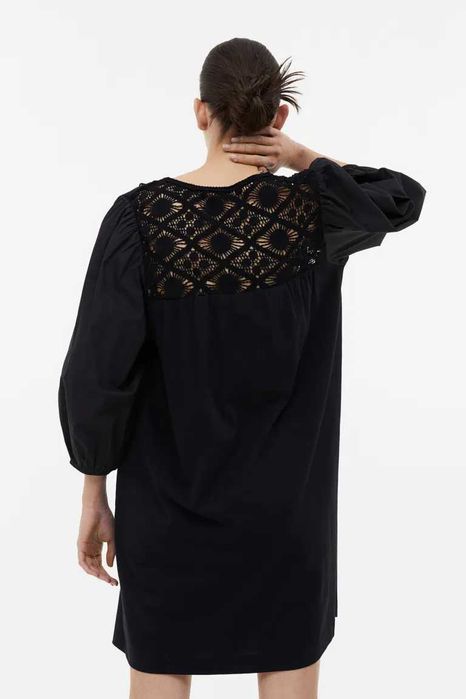 Чорна бавовняна коротка сукня, плаття, вишиванка, туніка, мереживо hm