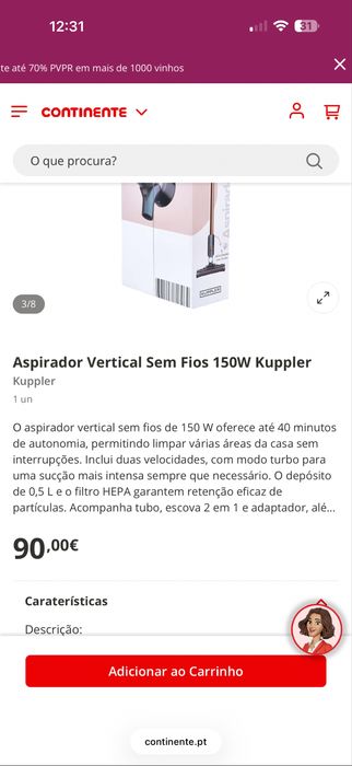 Aspirador Vertical Sem Fios 150W Kuppler
