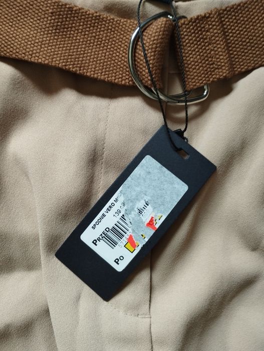 Spodnie beżowe Vero Moda L bojówki szerokie wide leg nowe pasek parciany