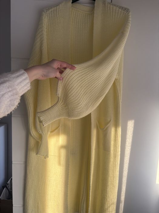 Kardigan sweter cytrynowy bufiaste rekawy