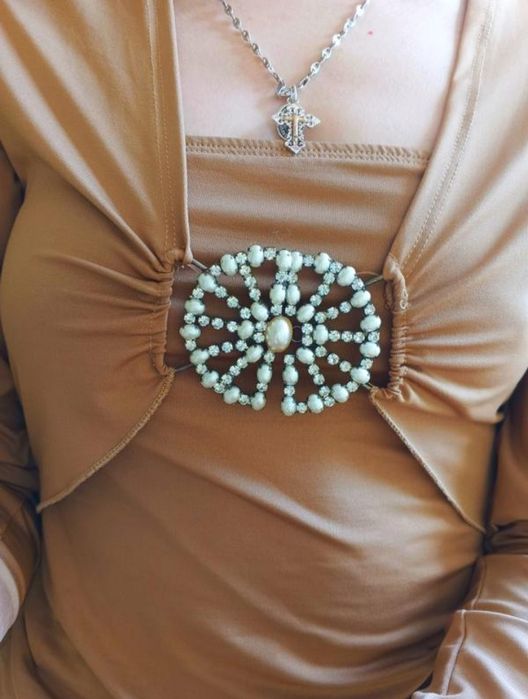 Топ жіночий party 21 Топ з брошкою коричневий | вінтаж y2k