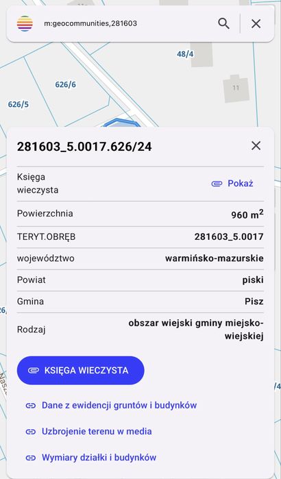 Działka budowlana Łupki k. Pisza