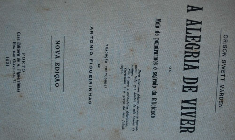 A Alegria de Viver de Orison Swett Marden - Ano Edição 1924