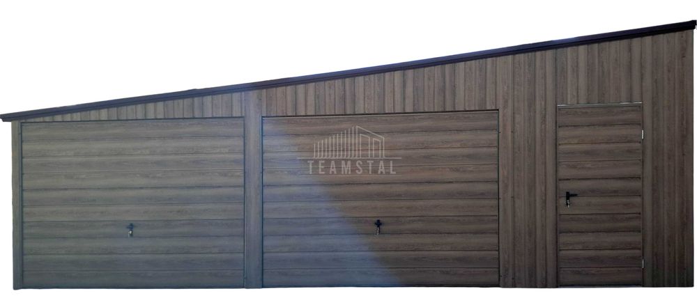 Garaż blaszany 8x6m 2x brama  okno drzwi  drewnopodobny  rynna TS1072