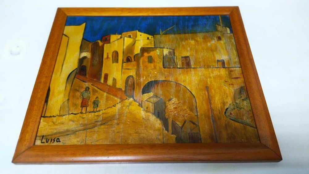 Quadro com pintura a óleo - casas
