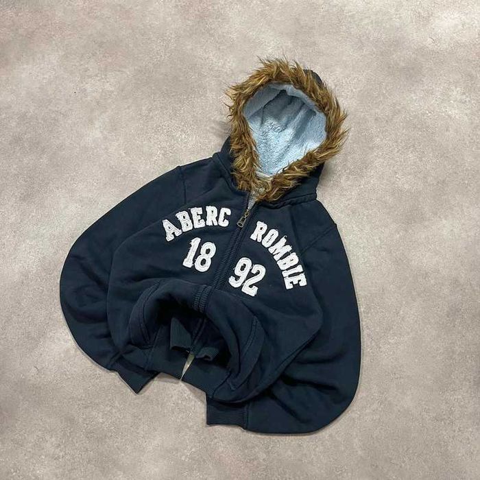 Vintage Bluza Abercrombie Futerko Y2K Fur Zip Up Hoodie Coquette