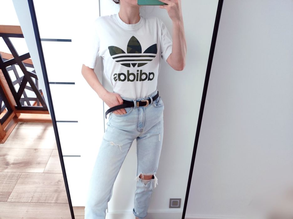 Koszulka biała moro khaki adidas logo z przodu