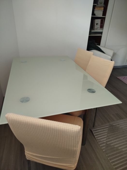 Mesa cozinha vidro laçado branco