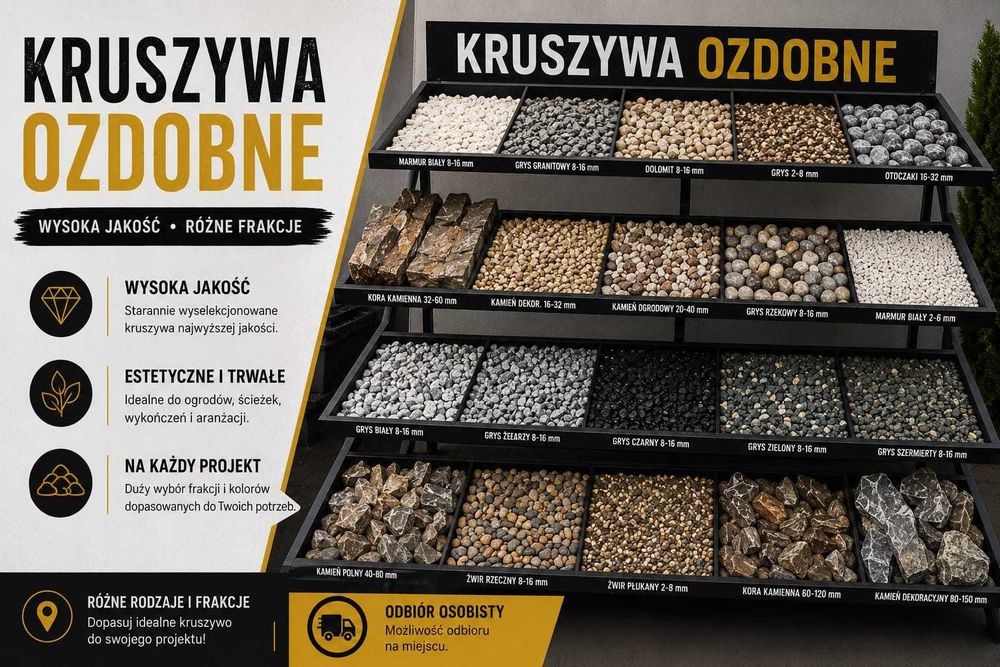 Kruszywo dekoracyjne 0/30 kamień kliniec ZAGĘSZCZARKA Otoczak Kora