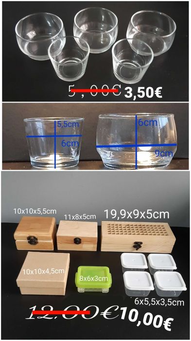 Caixas de madeira, caixas plásticas, recipiente de vidro