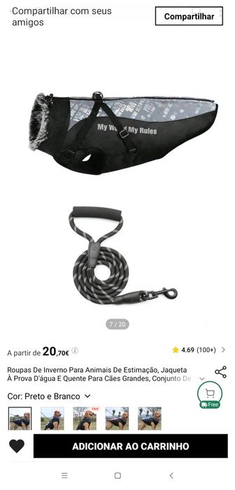 Roupa para cão de pequeno porte + trela (novo)