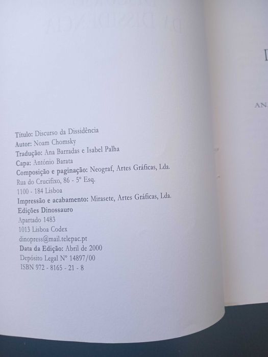Livro  discurso da dissidencia