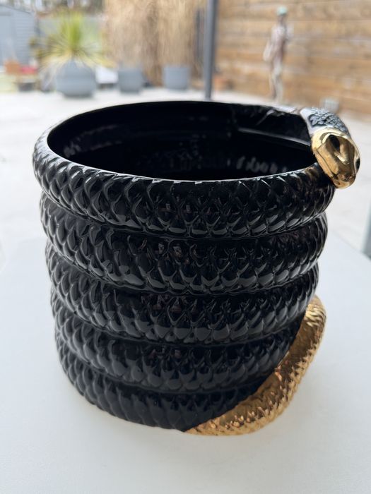 Snake Planter 563 Designerska Osłonka Doniczka Black & Gold Hollywood