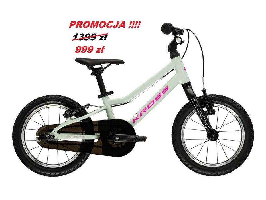 Kross lekki 5.5 kg rowerek LIFTIE U 14 miętowy różowy