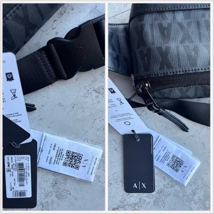 Сумка бананка Armani exchange чоловіча унісекс жіноча сіра чорна фірмо