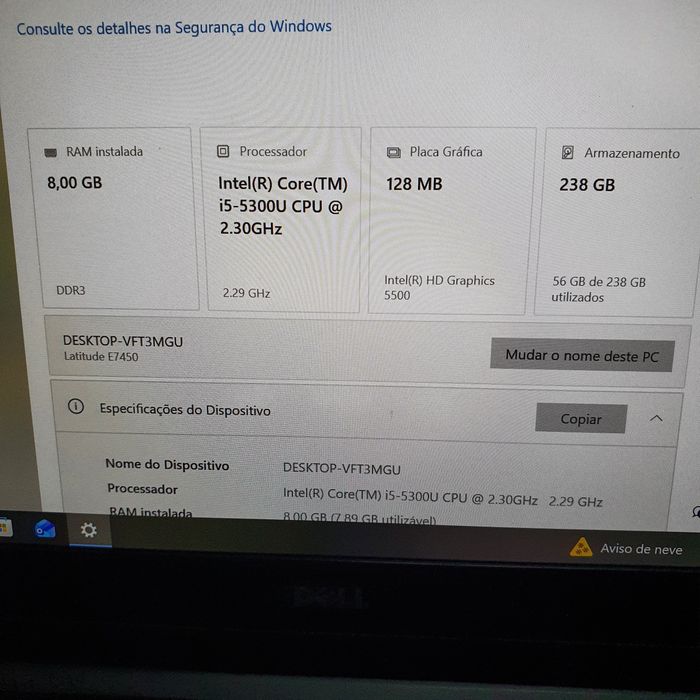 Portátil Dell i5 vpro 8 gb ssd 256 gb