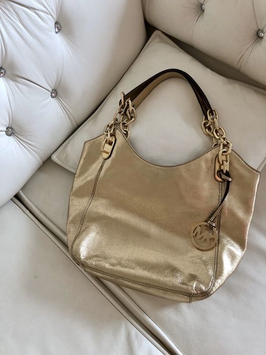 Torebka zlota mega kors Mk skórzana skóra naturalna oryginał