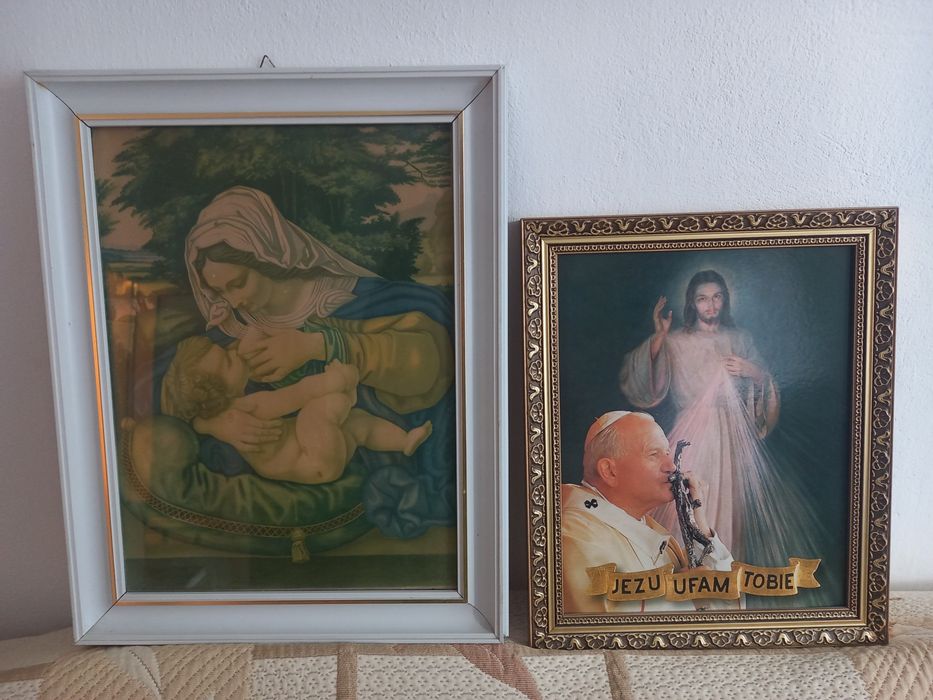 Obraz Jezusa Miłosiernego, Matki Boskiej Św. Jana Pawła II w ramie 30x40 cm. Obrazy, obrazki, ręcznie malowane oraz reprodukcje dewocjonalia