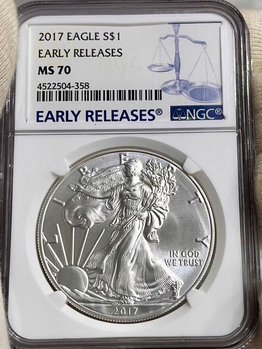 Долар 2017р. США, Крокуюча Свобода/American eagle, унція Срібла!