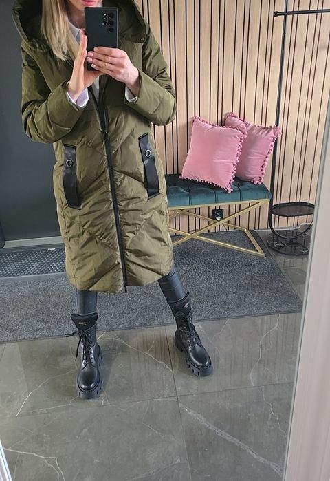 Parka z kapturem butelkowa zieleń Mohito 32