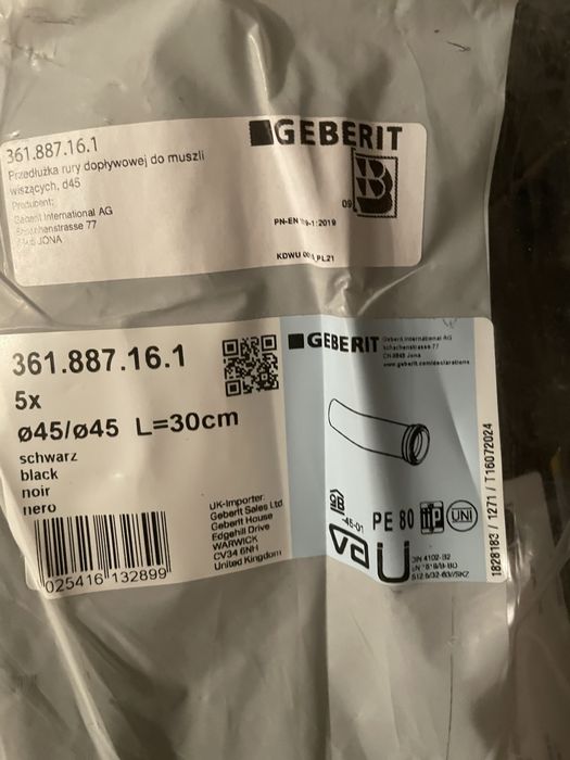 Geberit - przedłużka rury dopływowej do muszli. 5szt.