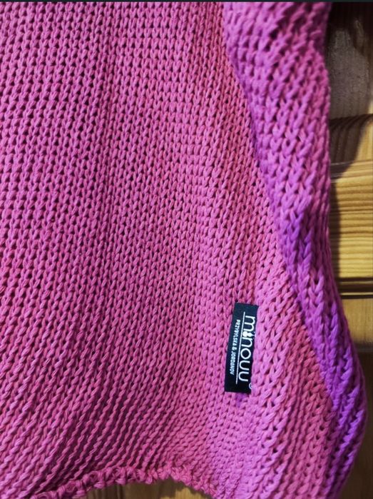 NOWY Sweter Minouu Przybylska Bawełna Fuksja Frędzle Butik