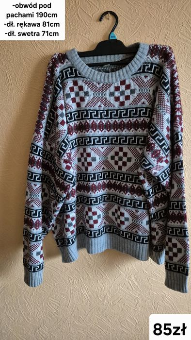 sweter męski vintage z dzianiny o geometrycznym wzorze