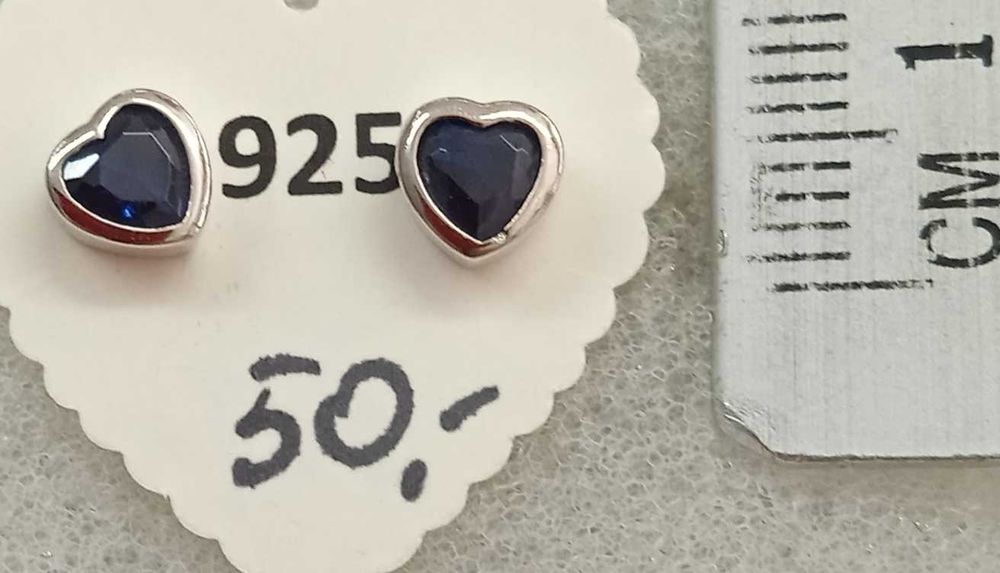 Kolczyki serce szafir W1 Srebro 925 NOWE sztyfty