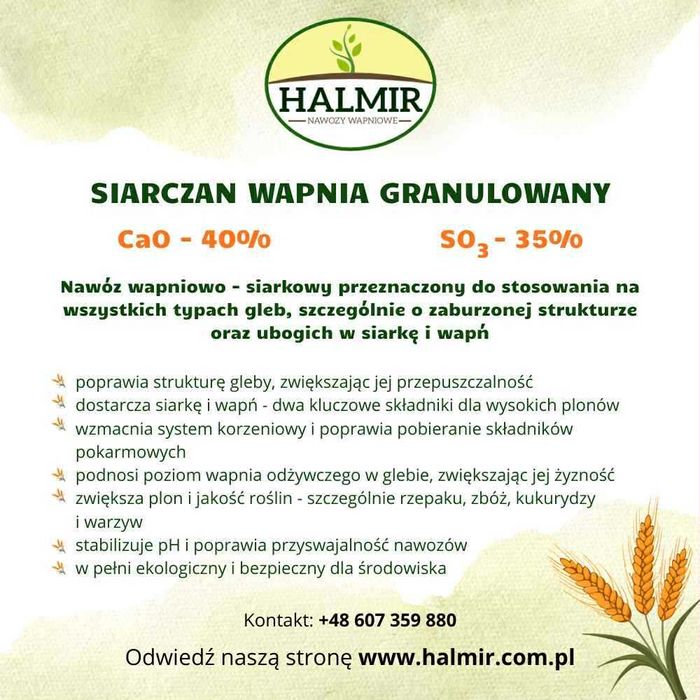 Siarczan wapnia granulowany / wapno z siarką