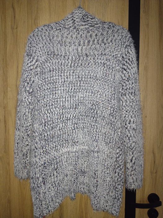 Sweter długi włochacz rozpinany kieszonki XXL