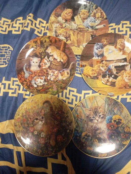 Talerze porcelana koty kolekcjonerskie 5 szt.