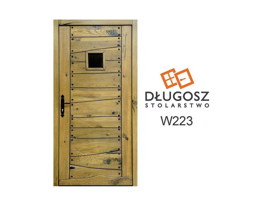 Drzwi DŁUGOSZ drewniane zewnętrzne wejściowe góralskie dębowe GOTOWE