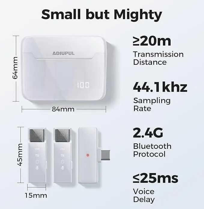 bezprzewodowy mikrofon lavalier do iphone biały adiupul s15