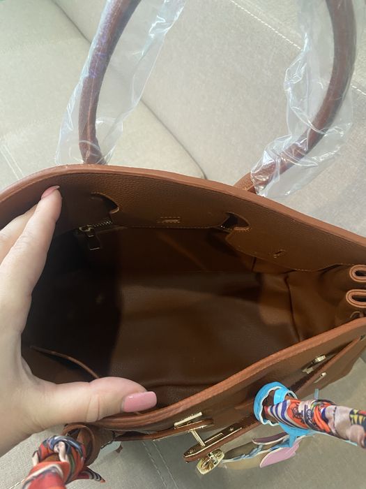 Сумка в стилі hermes birkin 35 см руда