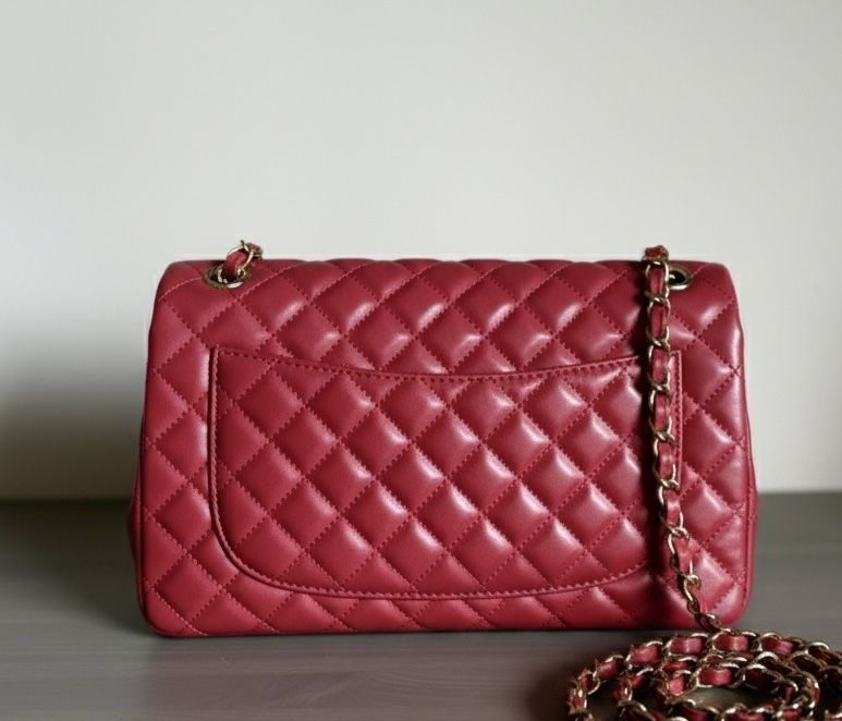 Torebka Chanel Klasyczna Duża z łańcuszkiem czerwona pikowana