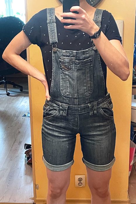 Ogrodniczki jeansowe, krótkie, szorty, 38