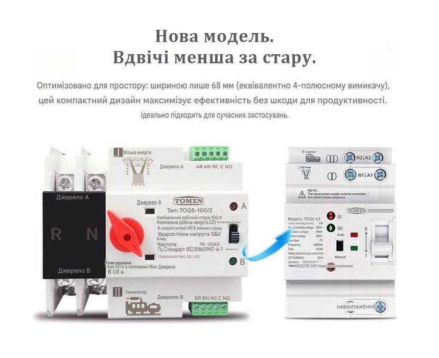 Автомат введення резерву (АВР) TOMZN 63A/2P