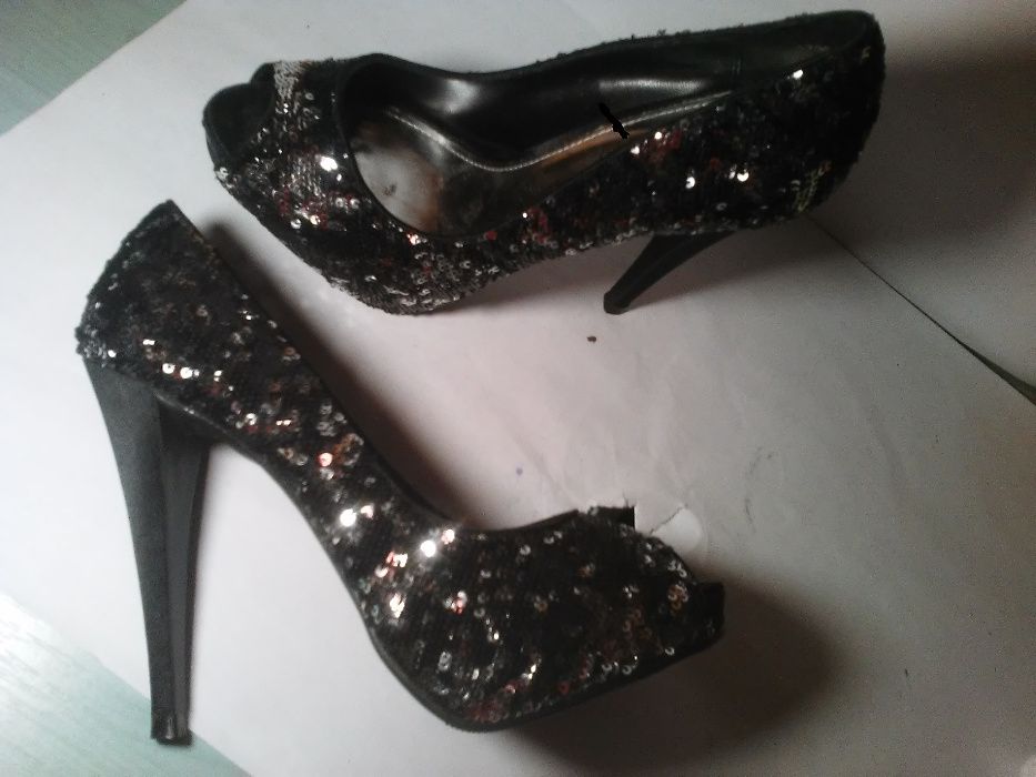 buty szpilki NEW Look Gorgeous NOWE- cekiny czarno/srebrne- 4/37