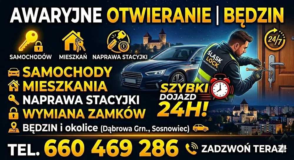 Awaryjne otwieranie drzwi samochodu zamków mieszkań. Naprawa Stacyjki montaż wymiana zamków ślusarz 24h Będzin