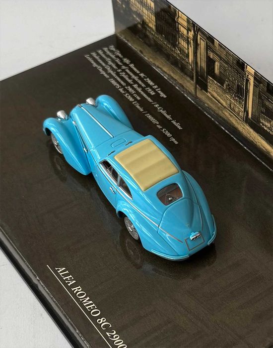 Minichamps 1938 ALFA ROMEO 8C 2900 B Lungo. Esc.:1/43. Cor: azul claro. Completo e como novo.