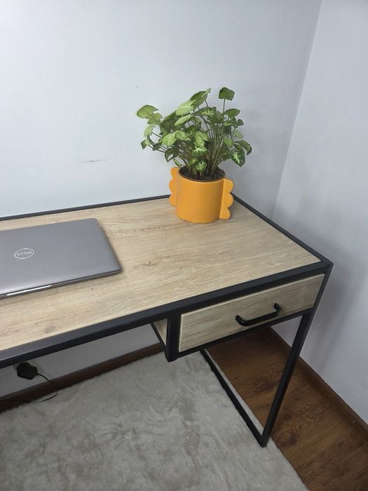 Biurko loftowe industrialne toaletka kolor dębowy z szufladą