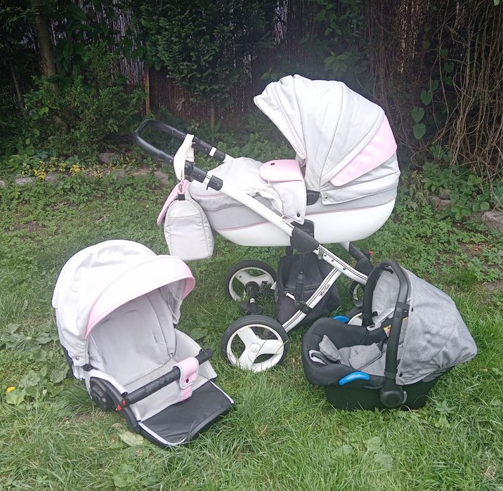 Wózek  szaro różowy 3w1  Milu kids starlet