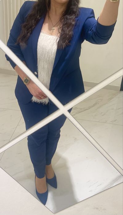 Damski granatowy garnitur komplet roz.44