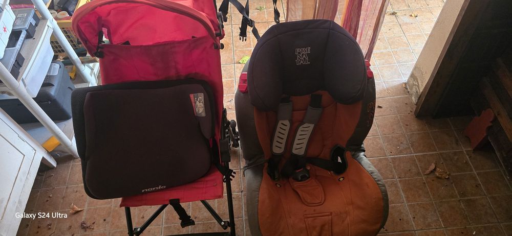 Conjunto carrinho passeio, cadeira  e banco de bebé