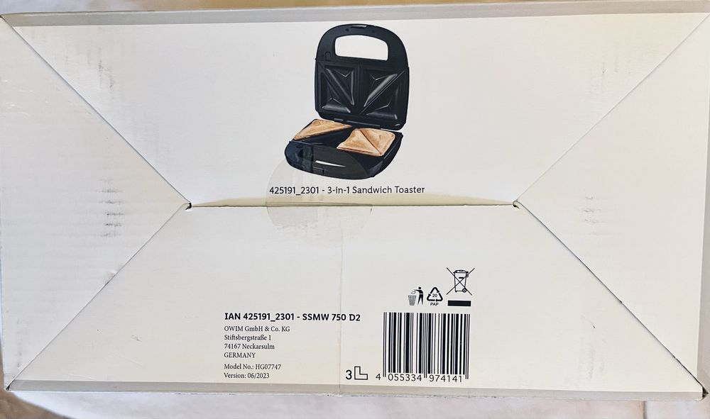 Toster 3 w 1, sandwitch, gofry, grill 750W seria SSMW D2