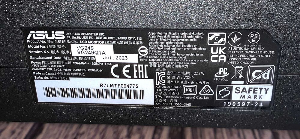 Монитор 23.8" Asus TUF Gaming VG249Q1A
